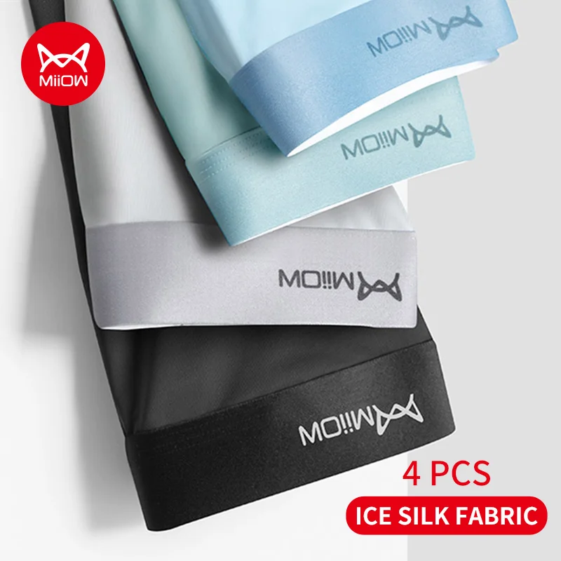 MiiOW 4Pcs Eis Seide Männer Boxer Shorts Graphene Antibakterielle Männer Unterwäsche Mann Unterhose Nahtlose Atmungsaktive Herren Höschen L-5XL
