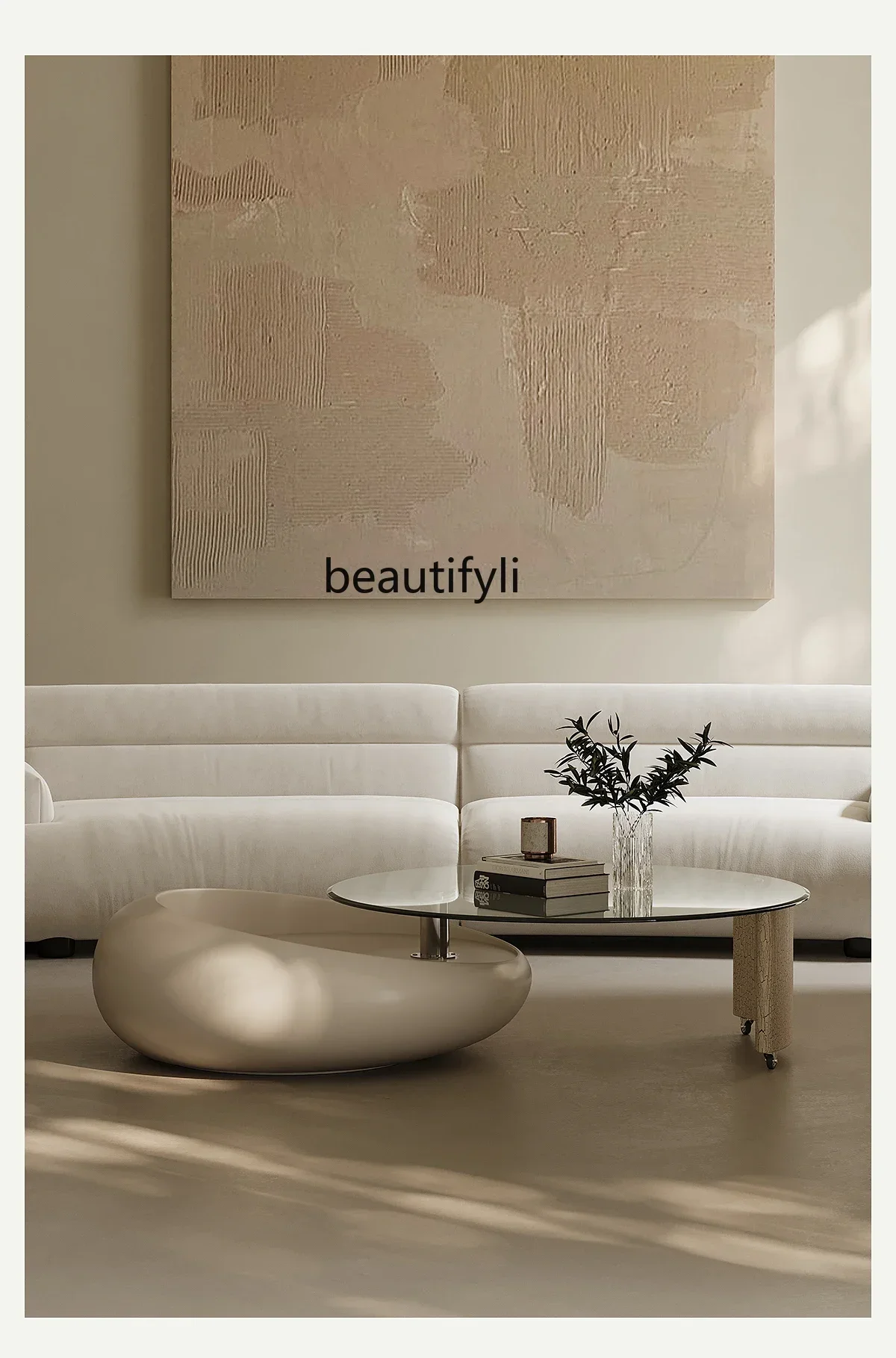 

07Italian Tea Table Living Room Home Creative round Rotatable Glass Tea Table