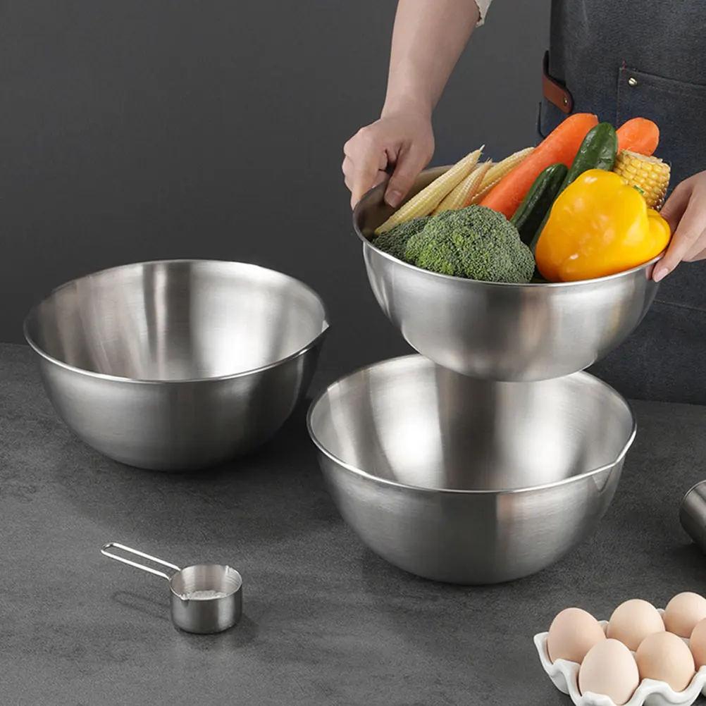 

Stainless Steel Cooking Basin 20CM Mixing Bowls Prep Antiskid Food Kitchen Supplies Dough Baking Salad Egg Kneading