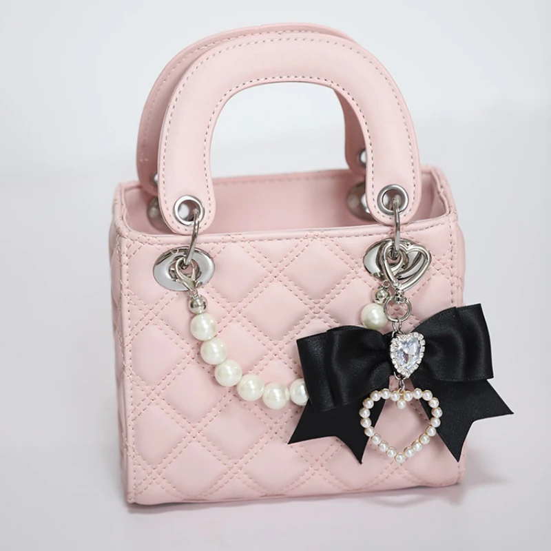 Women's Mine Mass-Produced Japanese Girl Hand Made Bag Bowknot Sweet Cool Diana Bag with Bag Pendant Ladies Small Leather Bags