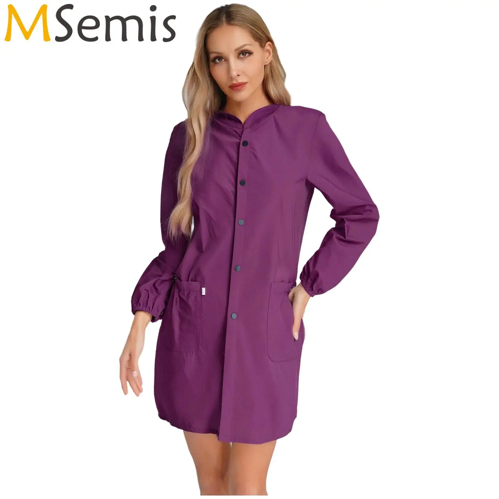 

Womens Oilproof Kitchen Jacket Cleaning Workwear Waterproof Hooded Smock Work Jacket Long Sleeve Pockets Outerwear Raincoat