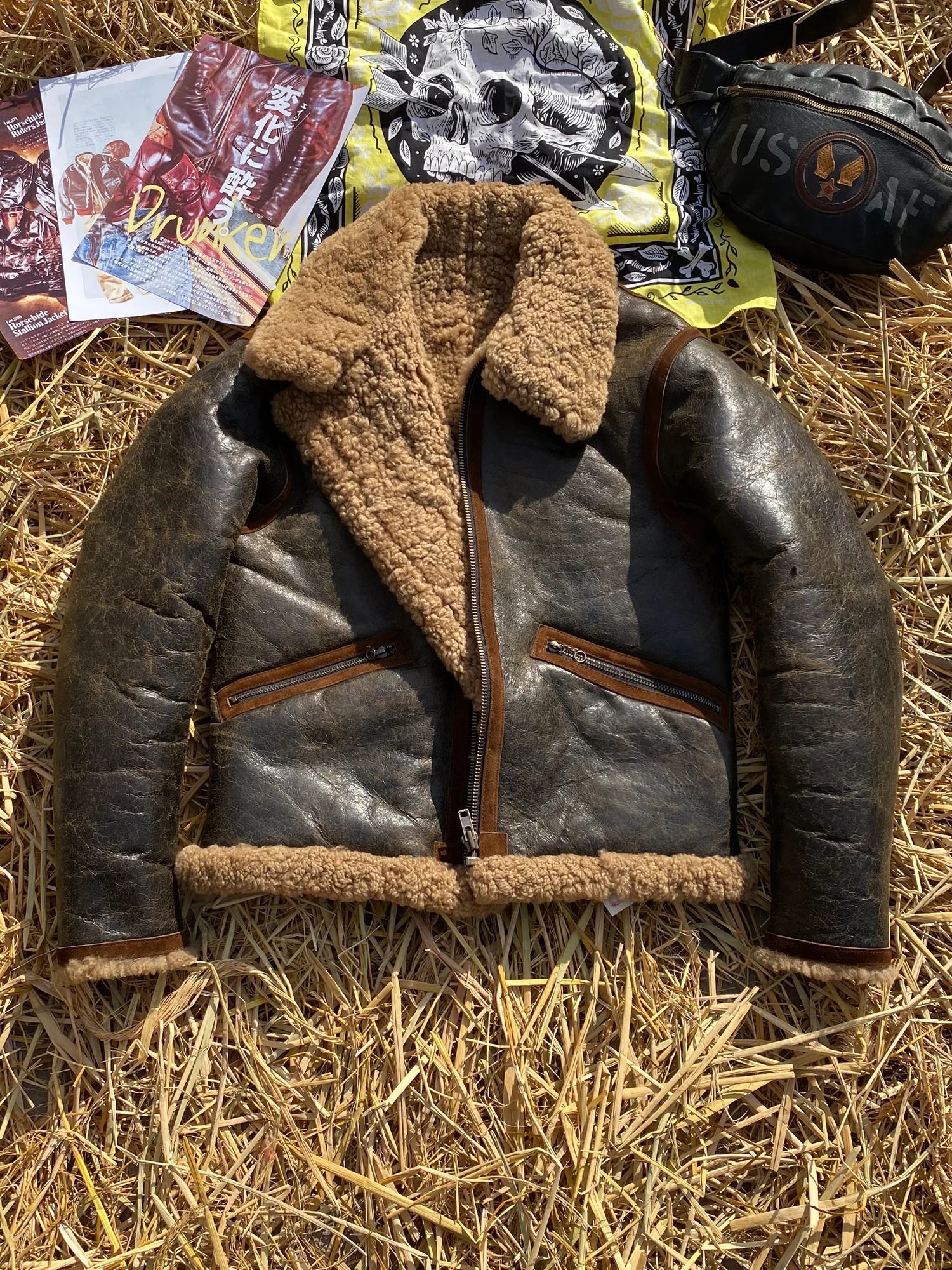 Dark Brown Winter Shearling Jacket Men Retro Vintage Style Plus Size 6XL Genuine Natural Sheepskin Thick Warm Flight Coat