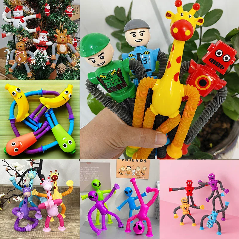 

Children Telescopic Tubes Suction Cup Toy Pop Giraffe Robot Fidget Toys Sensory Bellows Antistress Squeeze Funny DIY Kids Toys