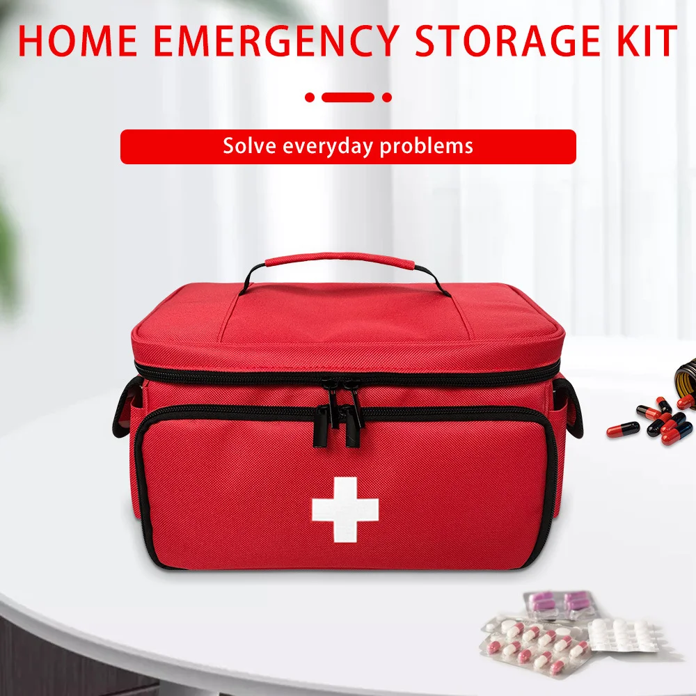 Portable Medical Organizer - Compact First Aid Kit Bag for Home, Car & Travel | Waterproof Medicine Storage with Zipper Pockets