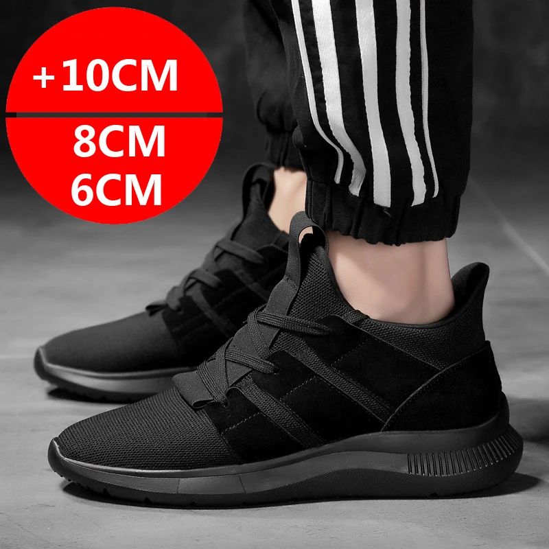 Summer Men Sneakers Mesh Breathable Elevator Shoes 6/8CM Outdoor Heightening Shoes Man Hidden Heels Casual Sports Black Shoes