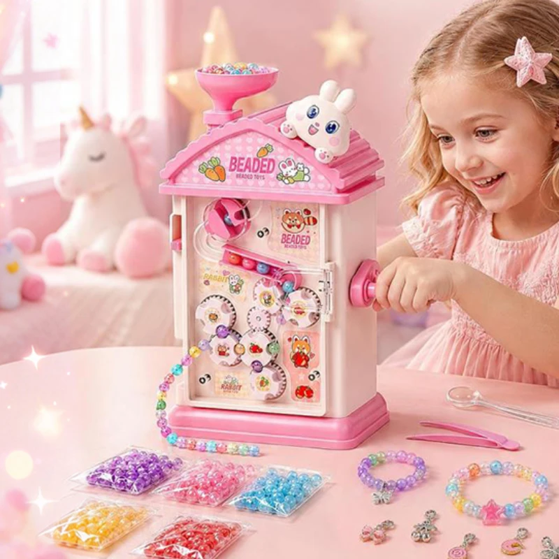 Kids Automatic Beading Machine DIY Bracelet Necklace Making Handmade Toy Pretend Play Birthday Gift For Girls