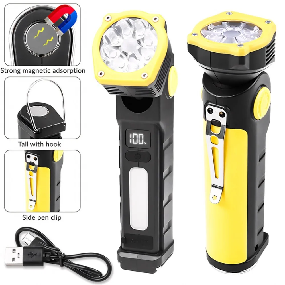New Multifunctional Portable Work Light LED Dual Source Torch Magnet Hook 90° Rotatable for Auto Repair Outdoor Inspection