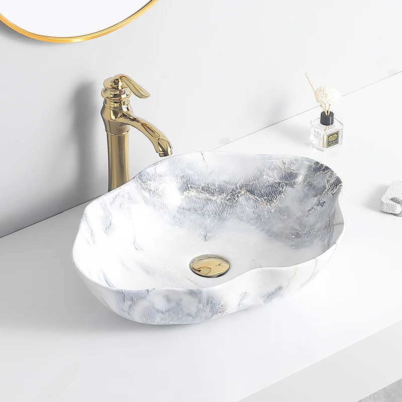 Ceramic table basin Color washbasin Marble pattern household small apartment villa art basin