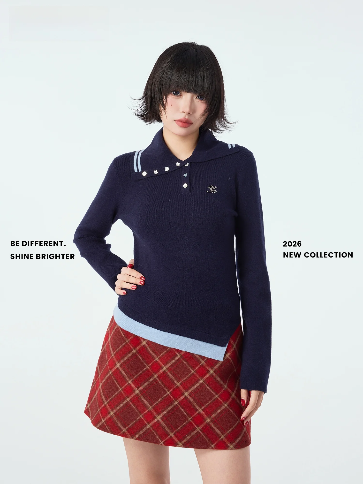 

Didimax Spring New Sle Original Women's Knitted Sweater Irregular Collar Star Button Slim Fit Long Sve Regular Length