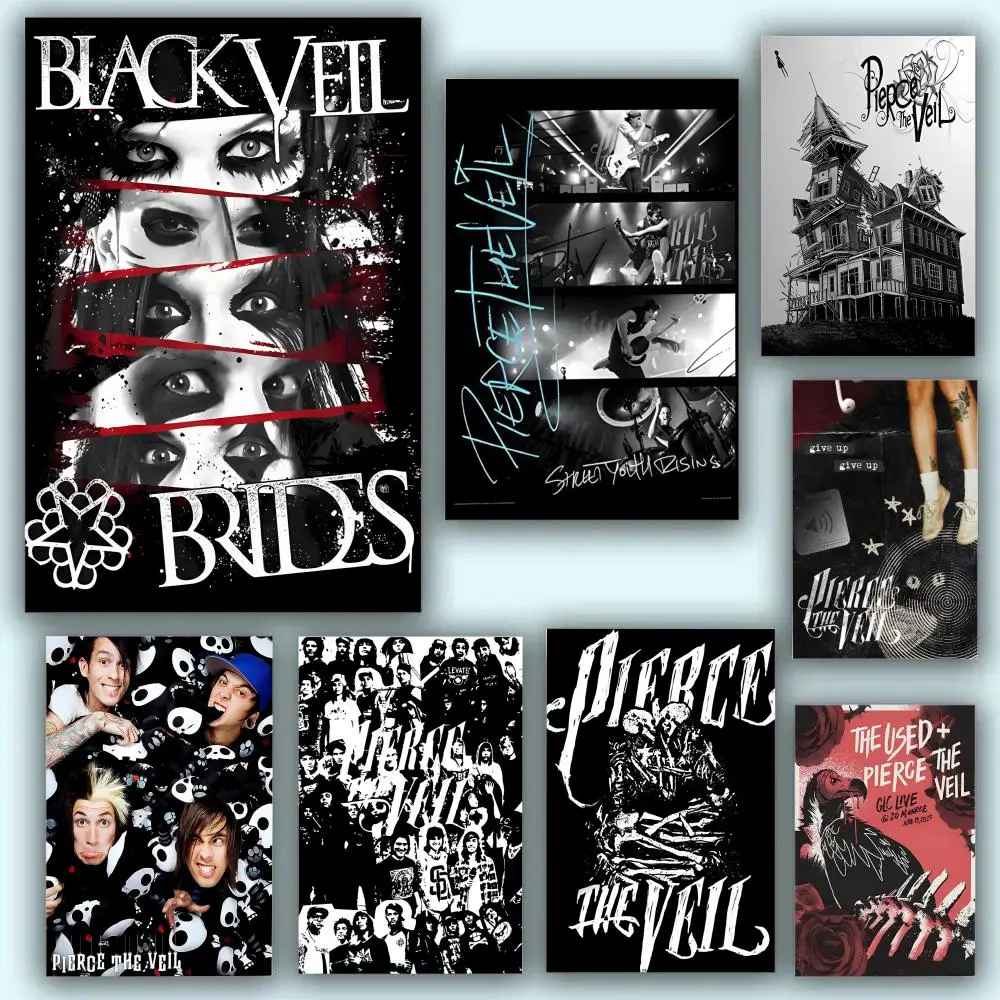 Rock Band P-Pierce The Veil Poster Stickers Painting Mural HD Wall Decals for Bedroom Living Room Home Self-Adhesive Decor Gift