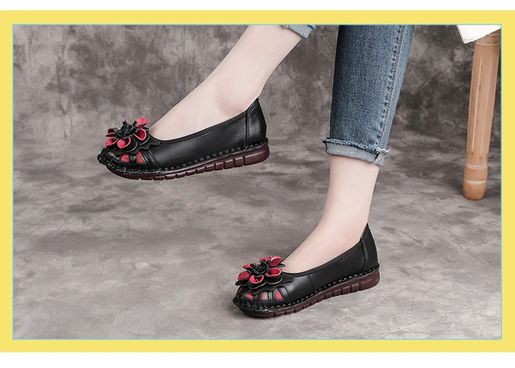 Neue handgefertigte Ballerinas mit Blumenmuster im Vintage-Stil, Damenschuhe aus echtem Leder, Mokassins, Slip-On-Loafer für Damen, weiche Luxus-Flats – Detail 40