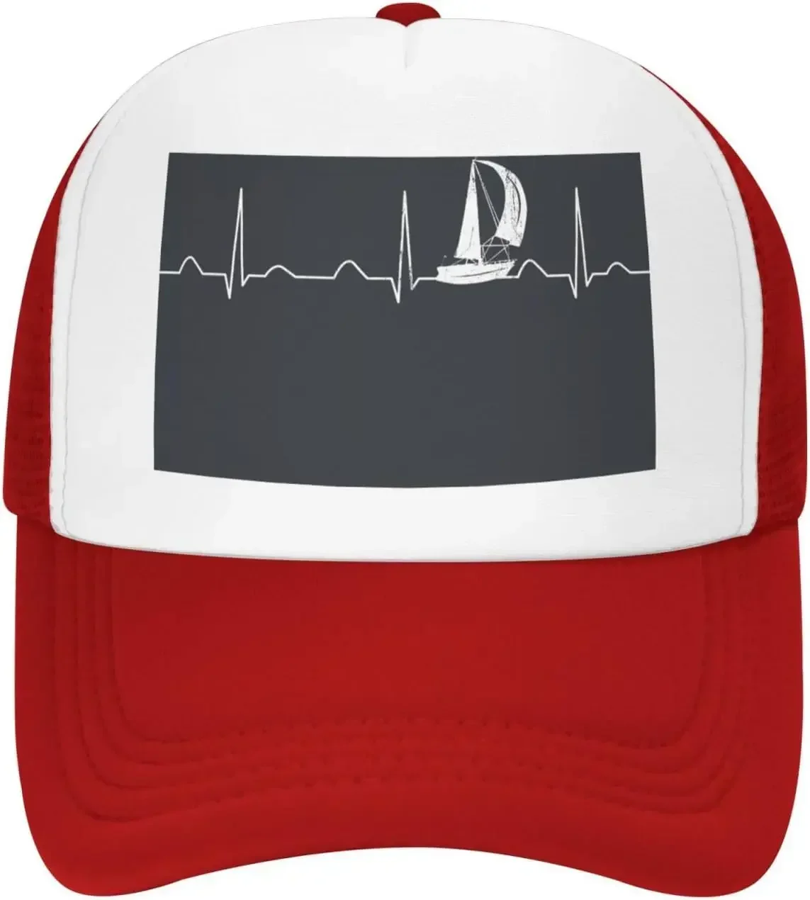 New Sailing Heartbeat Boat, Funny Boating Sailor Unisex Adjustable Outdoor Adult Mesh Baseball Hat Truck  Sandwich