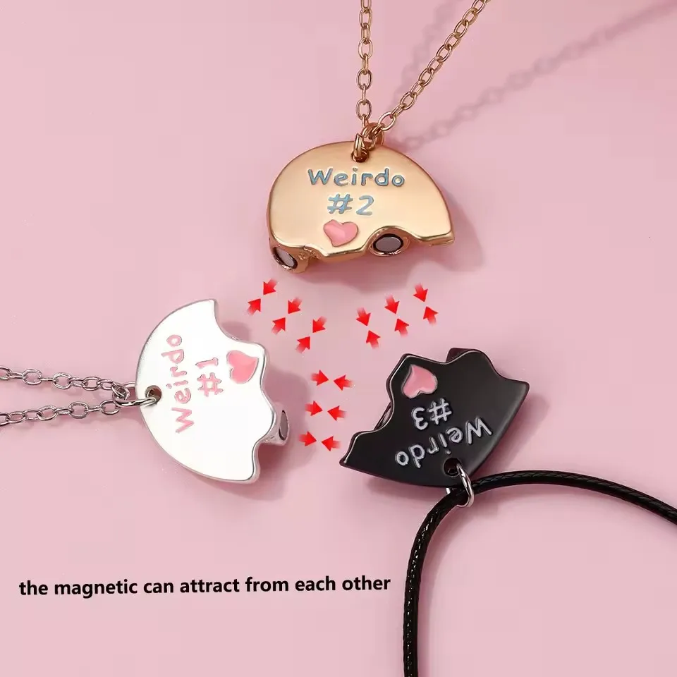 2/3pcs Heart Shaped Magnet Necklaces for Women Girls Kawaii Best Friends Sisters Pendant Chain BFF Friendship Jewelry Gifts