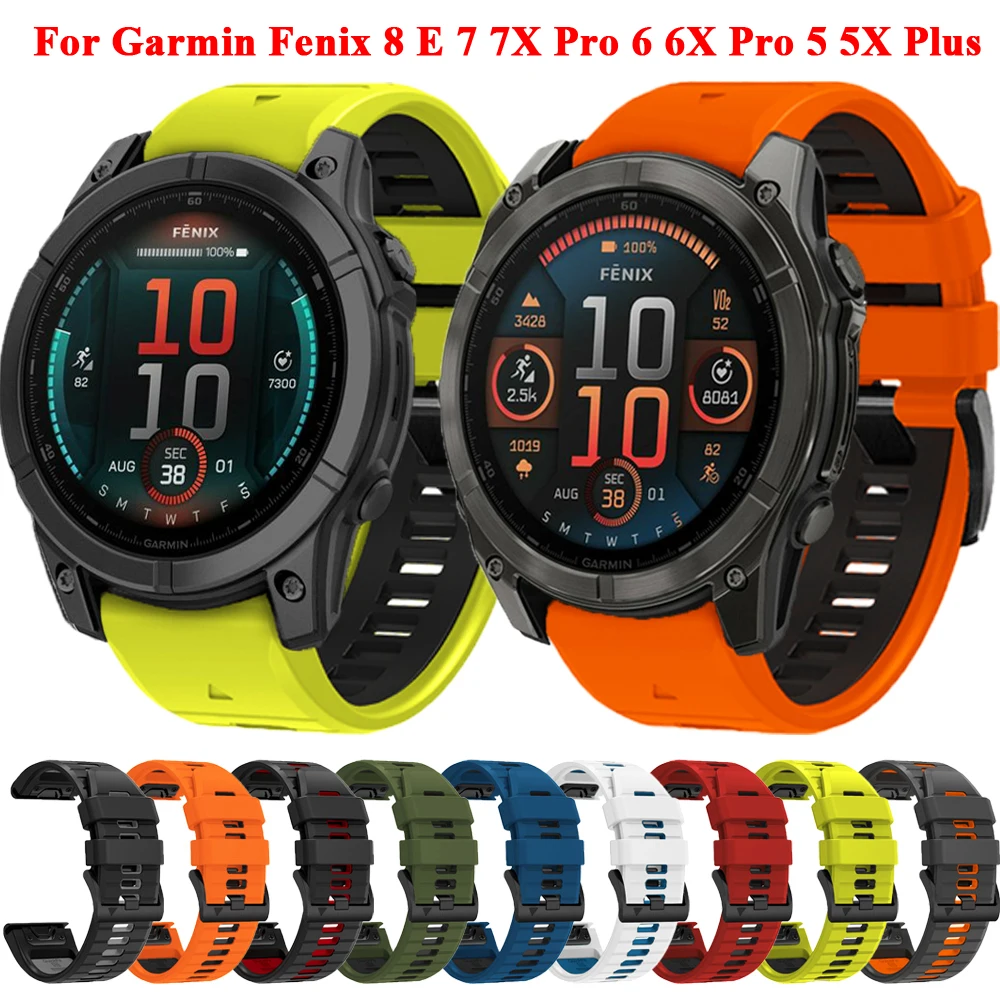 Two Tone Silicone Watch Band QuickFit 22mm 26mm For Garmin Fenix 8 7 7X 6 6X Pro 5 5X Plus Epix Pro Gen 2 47 51mm Strap Bracelet