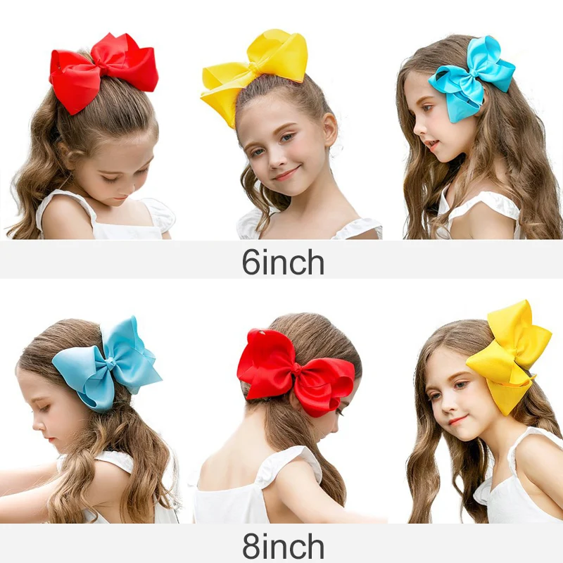 3/4/6/8inch Boutique Handmade Colorful Solid Ribbon Grosgrain Hair Bow With Clips For Kids Girls Hair Accessories