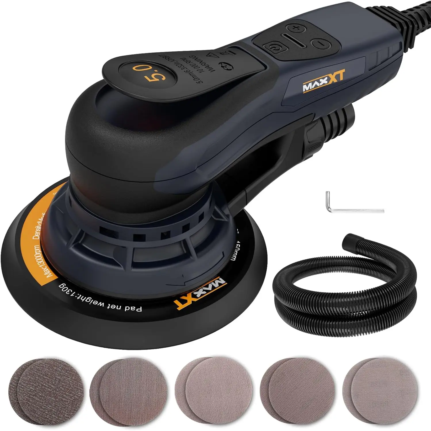 

Electric 5mm Random Orbital Sander, Brushless 350W Palm Sander with Variable Speed and 6-Inch Pad for Woodworking