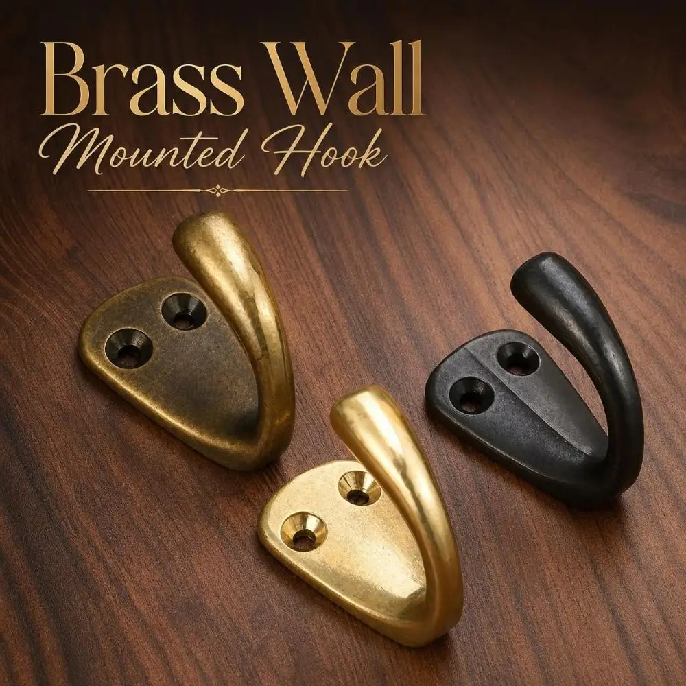 Minimalist Brass Wall Mounted Hook Durable Drilled Coat Robe Hook Heavy-Duty Curved Vintage Hanger Bathroom Kitchen