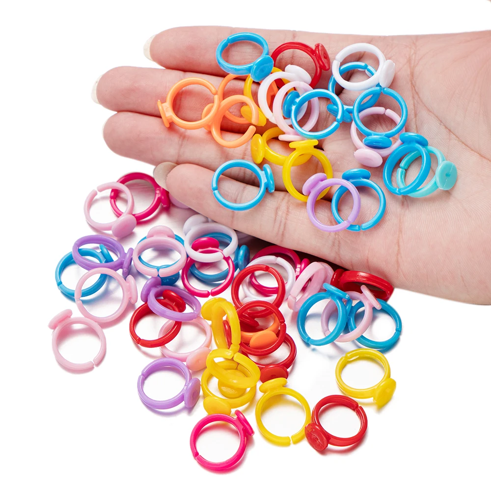 50/100pcs Plastic Adjustable Pink Colorful Ring Base For DIY Handmade Kids Children Accessories Findings Jewelry Making Supplies