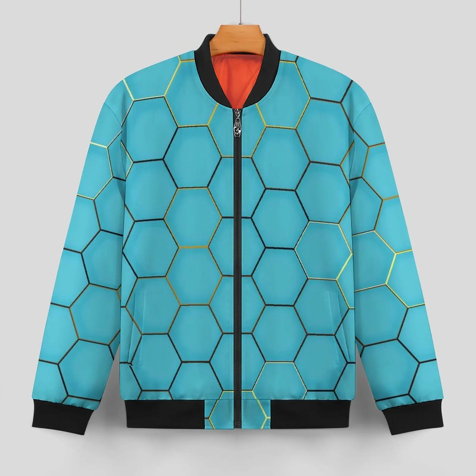 Geometric Jackets Abstract Line Hexagon Zipper Autumn Coats Men Street Style Casual Jacket Outdoor Oversized Windbreak Gift Idea