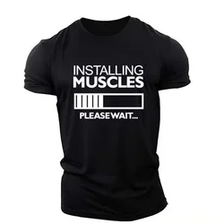 Men's Muscle Alphabet English Element T-Shirt Short Sleeve Summer Casual Sports Fitness Cotton O-Neck Large Size Men's T-Shirt