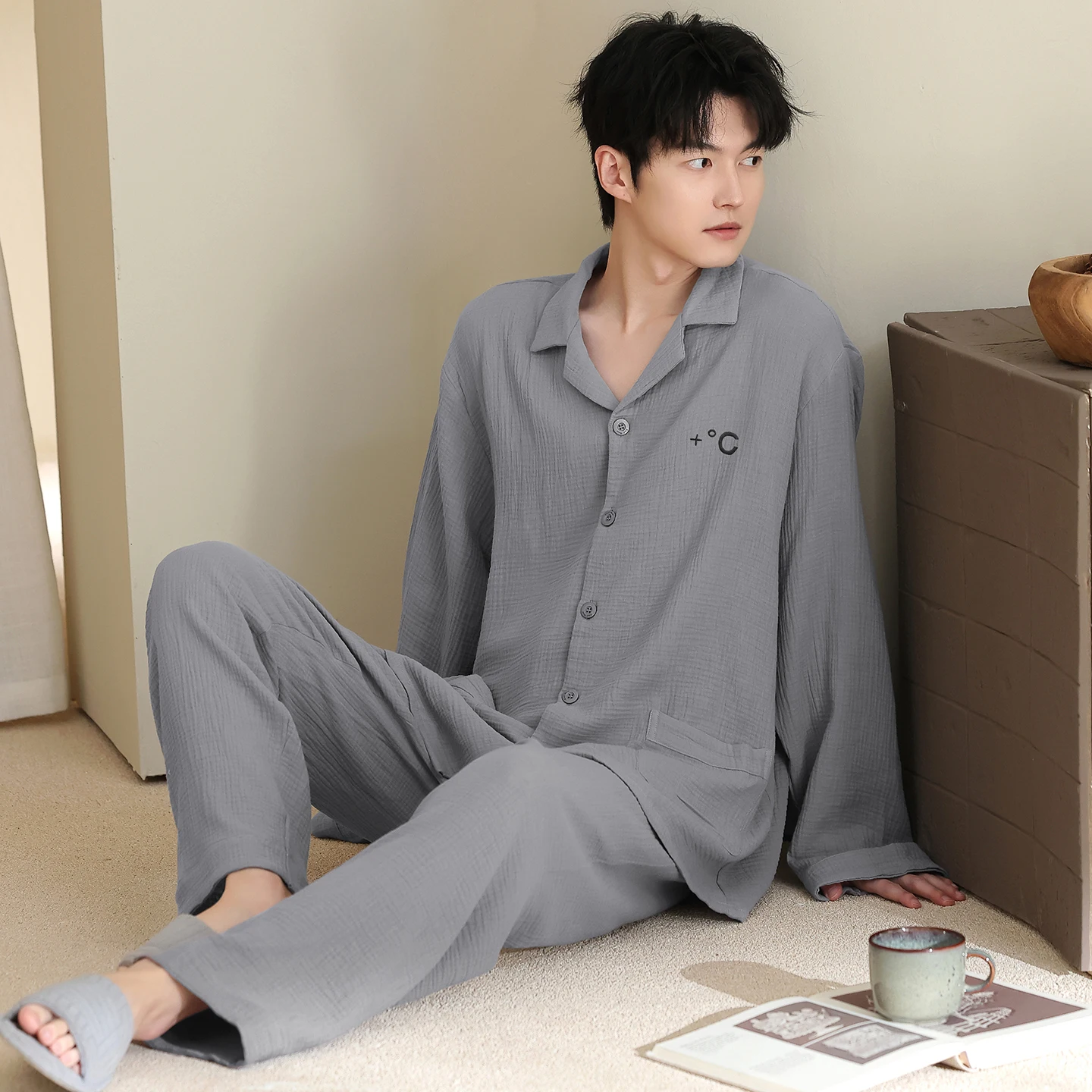 Spring Autumn Full Pure Cotton Men's Pyjamas Big Yards L-3XL Pajamas Set Casual Male Sleepwear Pyjamas Night Pijamas Homewear