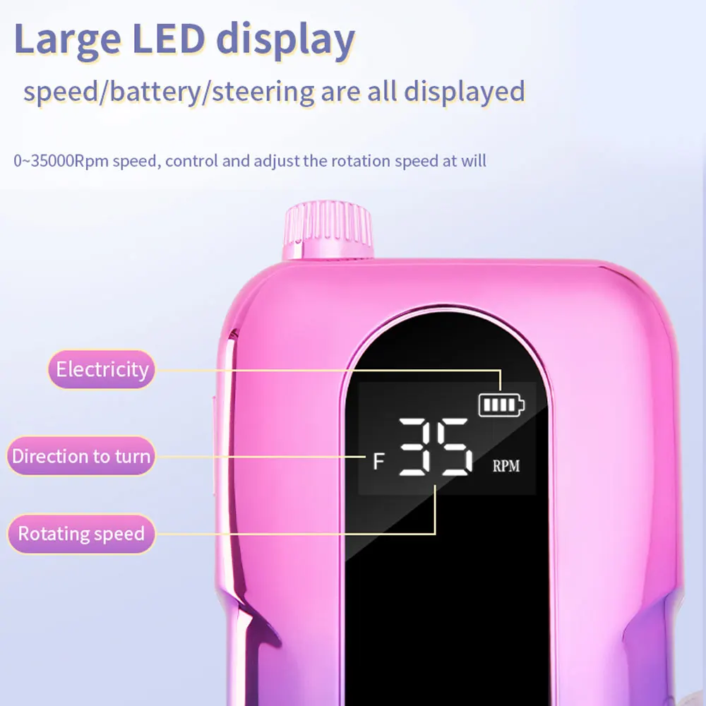 Akku-Nagelbohrer, 35.000 U/min, wiederaufladbarer Nagelpolierer und 6-teiliges Schleifköpfe-Set, tragbarer Nagelschleifer für Reisen zu Hause im Salon