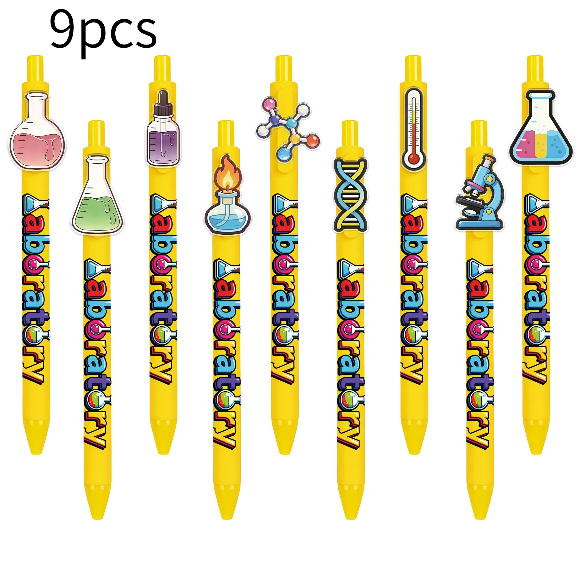9pcs Laboratory Test Tube Theme Ballpoint Pen Laboratory Element Patch Pen Student Writing Gift Pen