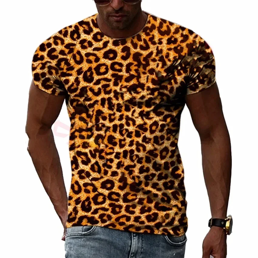 Men\'s T-Shirt 3D Leopard Pattern Print Short Sleeve Tops Street Casual T Shirt Streetwear Oversized Tee Shirt Men Clothing