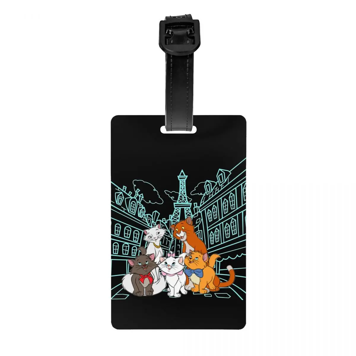 Aristocats Gatos Family Cartoon Bagagem Tag com cartão de nome, Privacidade Cover, ID Label for Travel Suitcase