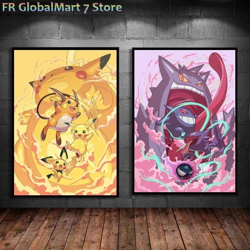 Canvas Printing Pokemon Paintings Wall Art Printing Pikachu Pokemon Baby Evolution Home Wall Aesthetic Decorative Holiday Gif