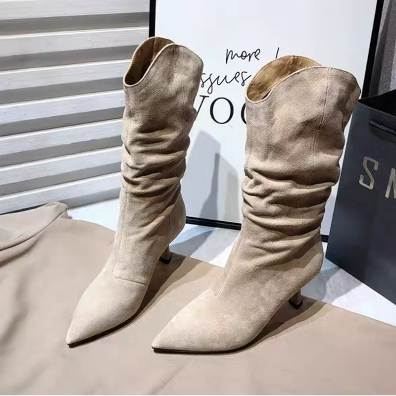 

High Heels Women's Boots Pointed Toe Elegant Shoes 2025 Winter Chelsea Boots New Pumps Fashion Gothic Walking Mujer De Botas