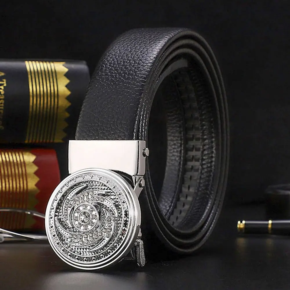 Fashion Luxury Design Automatic Buckle Belt Business Rhinestone Decoration Rotatable Buckle Waistband 