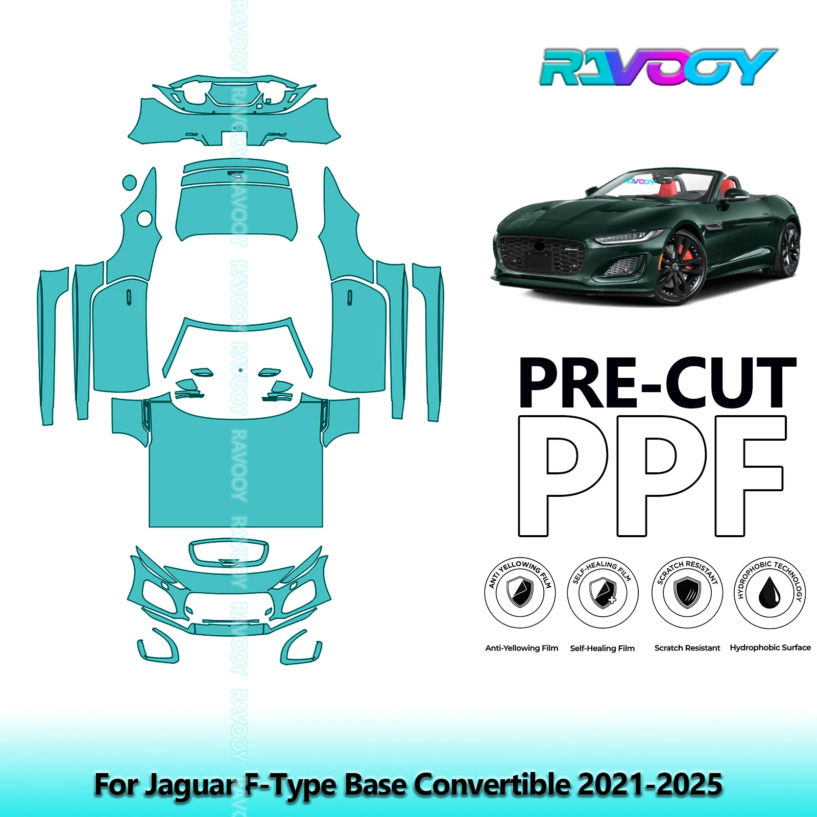 

8.5Mil Precut PPF Paint Protection Film Full Vehicle For Jaguar F-Type Base Convertible 2021-2025