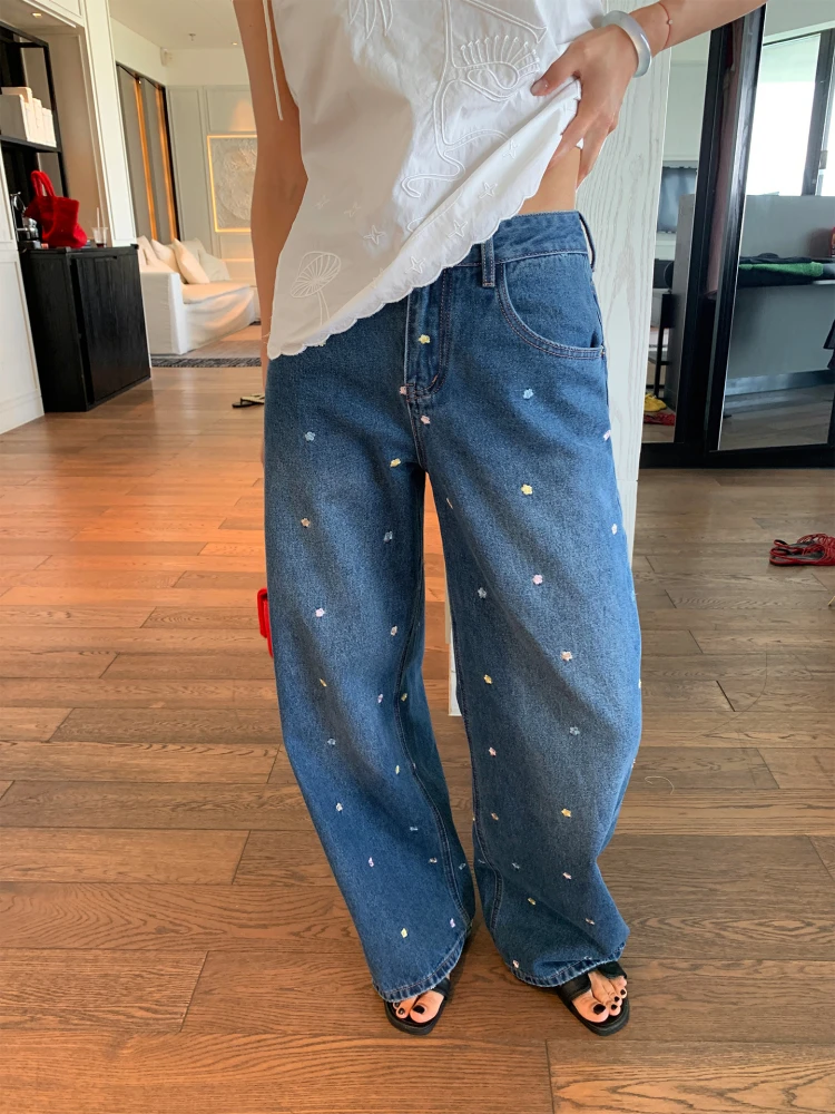 

Women's High Waist Wide Leg Jeans Embroidered Loose Fit High Waist Versatile Casual Comfortable Denim Pants Summer 2025