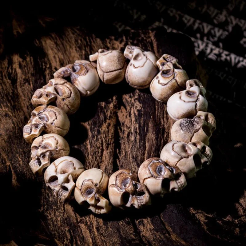 Old Spirit Bone Handcrafted Polished Skull Bead Bracelet Ethnic Style Fashion Versatile