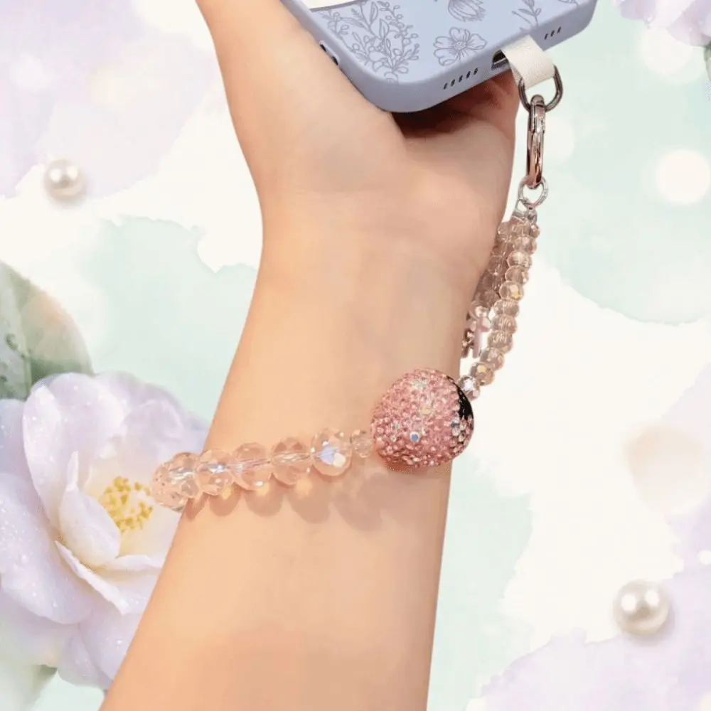 Fashion Jewelry Bling Mobile Phone Chain Luxury Bow Crystal Beaded Phone Bracelet Handcrafted Beaded Phone Lanyard Taking Photo