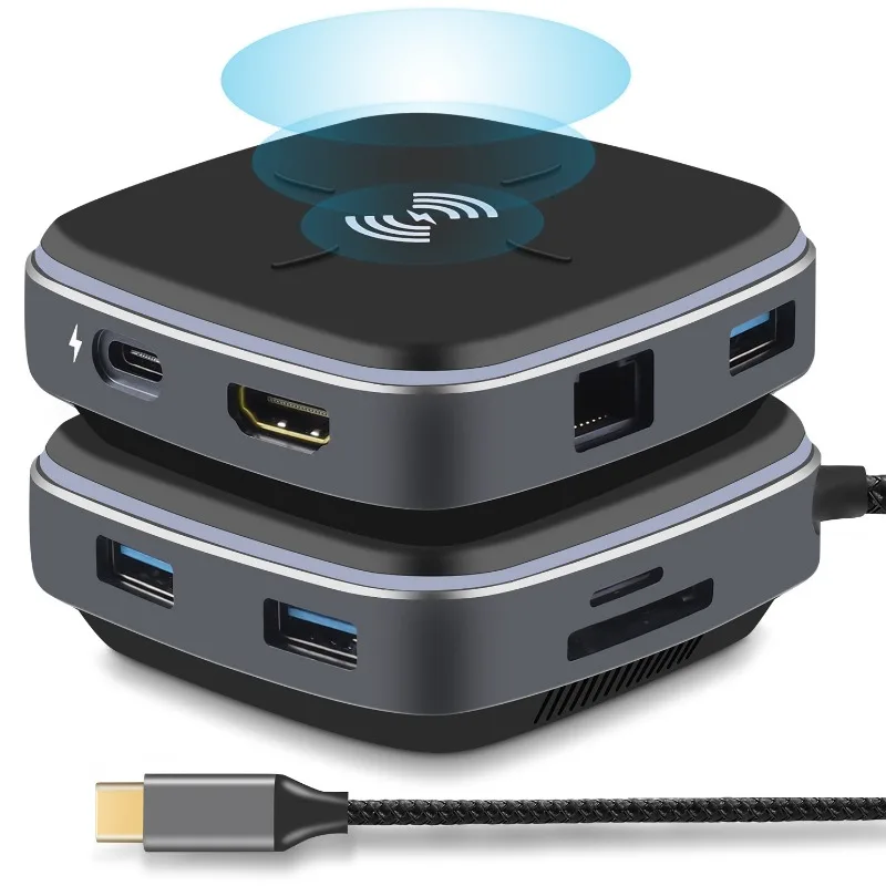 9 in 1 USB C Docking Station Hub Wireless Fast Charging Multiport Type C Adapter for MacBook Pro Air Laptop Multi Function