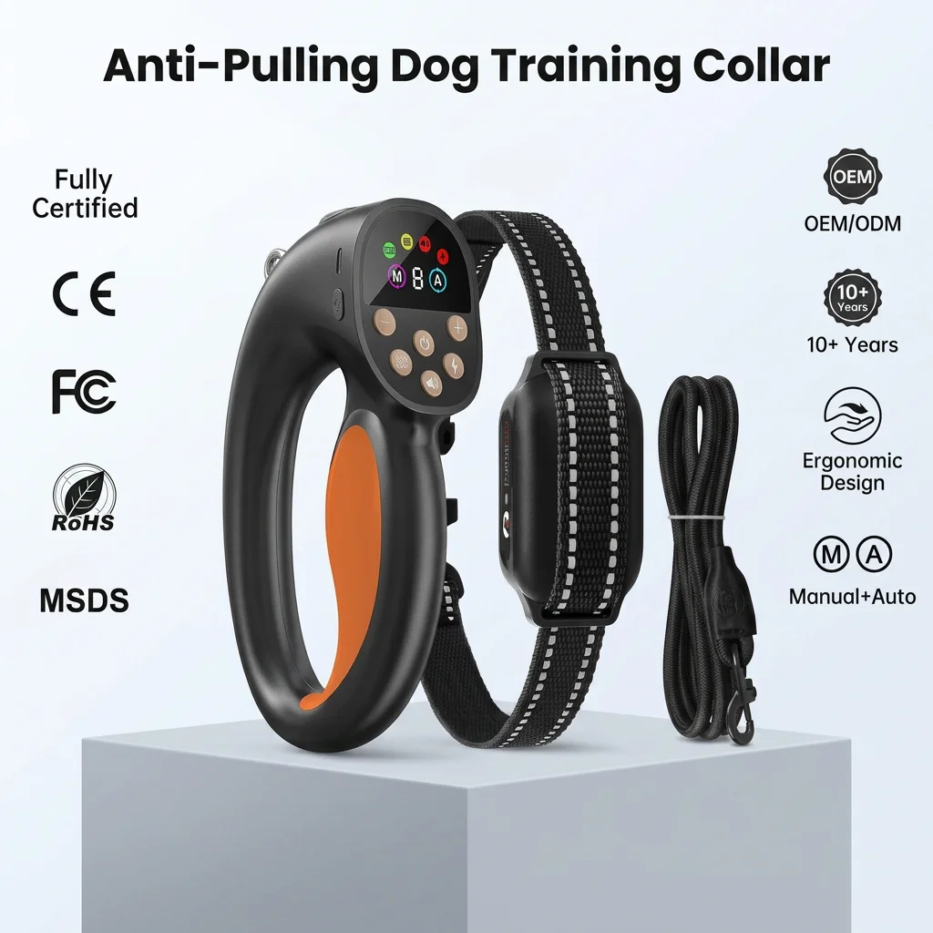 Auto Pull-Sensing Anti-Pull Dog Training Collar IPX7 Waterproof Plastic Remote Control Electric Manual-Auto Dual Mode System