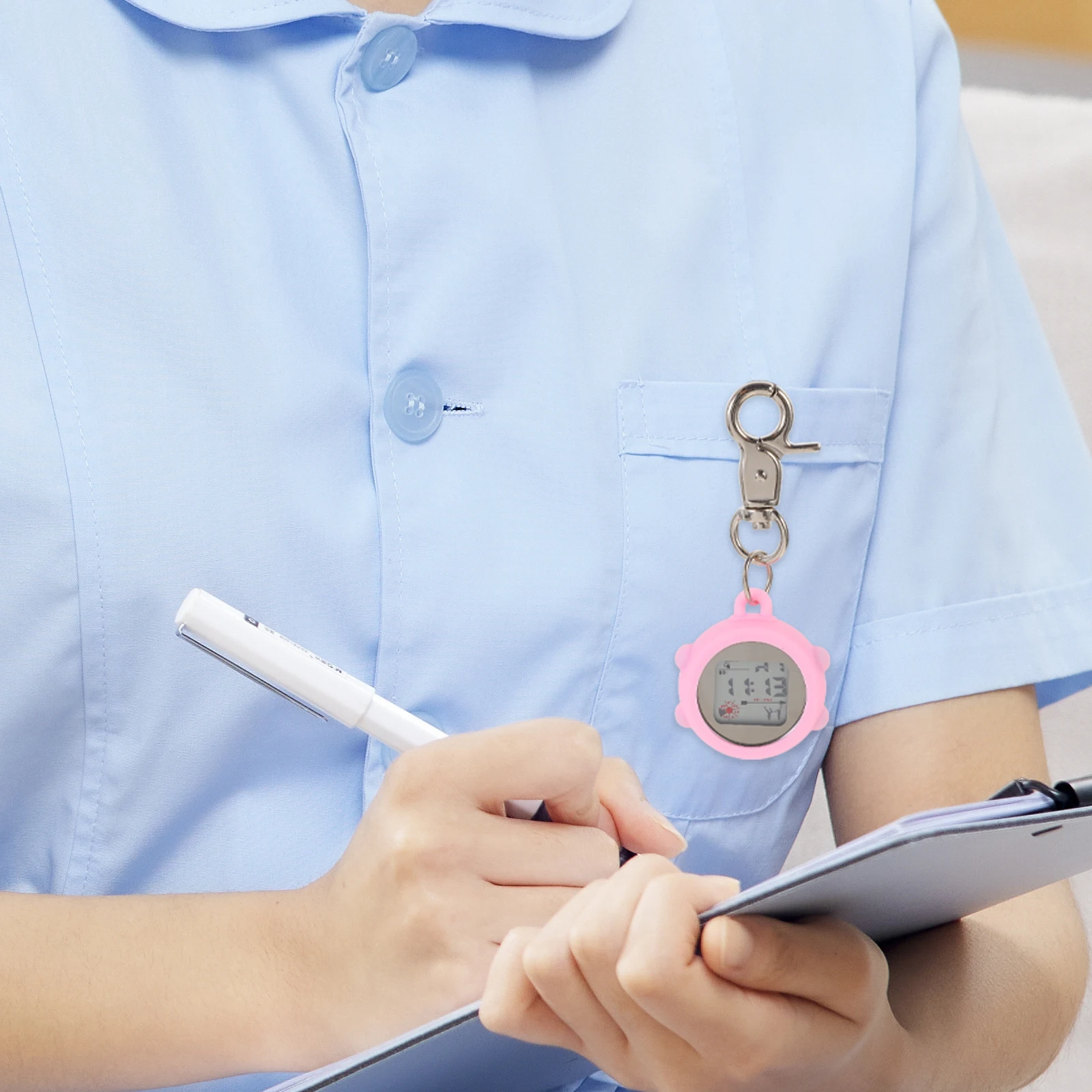 

Digital Nurse Lightweight Durable Clip On Pocket Stopwatch Luminous Alloy Students Key Buckle Chest Watch R om Pink Hook Color