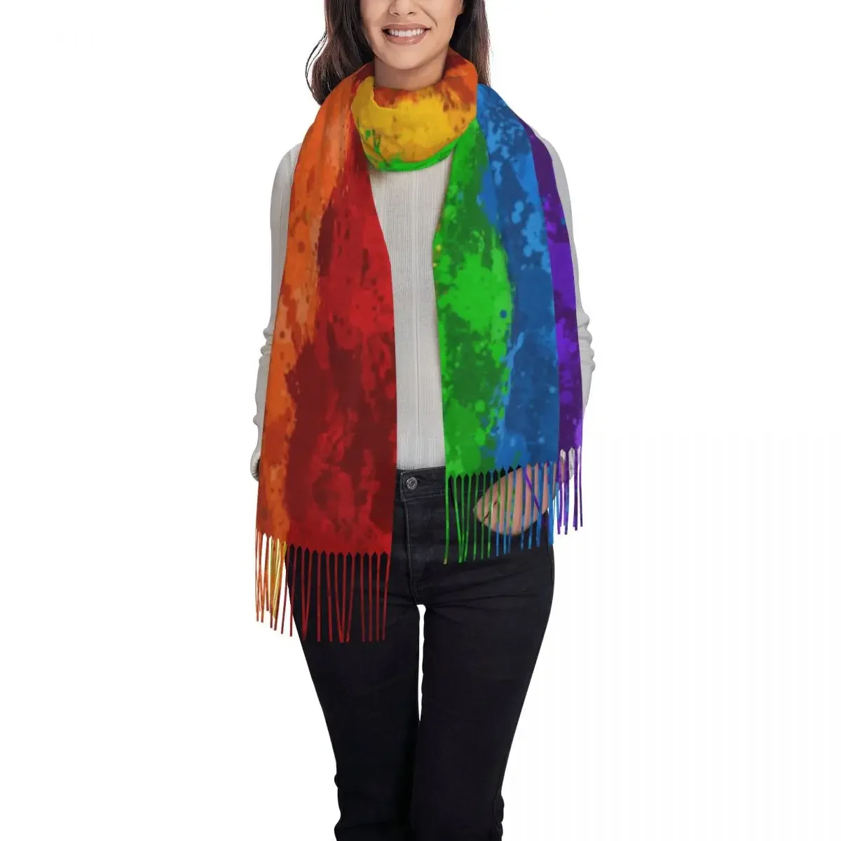 LGBT Rainbow Paint Splatter Flag sciarpa Wrap Women Long Winter Warm nappa scialle Unisex GLBT Gay lesbiche Pride sciarpe