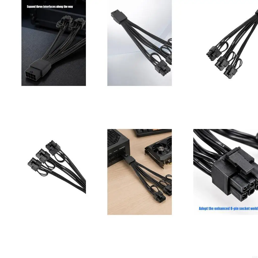 PCIe GPU Power Splitter Cable, 8-Pin Female Input to Three Detachable 6+2-Pin Outputs with Flexible PVC Covering for 896C