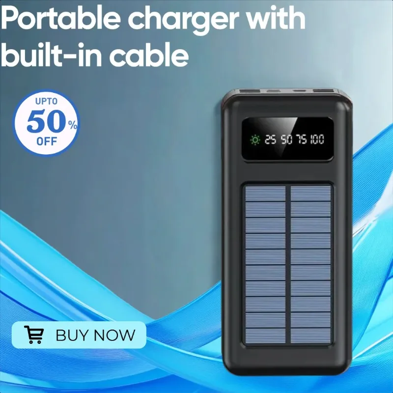 

Super-large Capacity Multi-capacity power bank battery Outdoor Solar Power Bank with Built-in Cable Mobile Power Supply