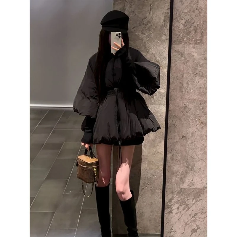 

Down Coat Stand Collar Black Parkas Autumn Winter Chaquetas Para Mujer Overcoat Street Outwear Slim High