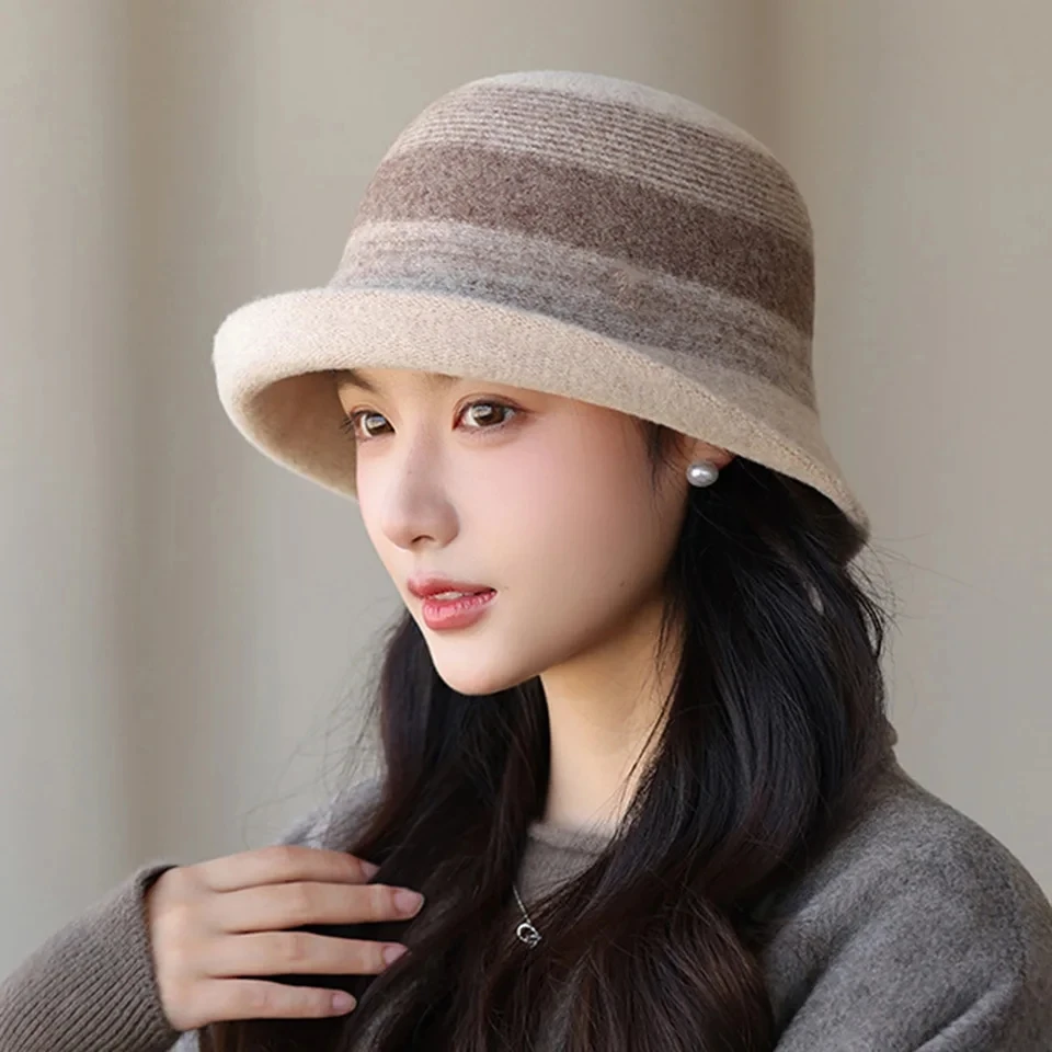 

New Fashion Wool Winter Hat Autumn Vintage Bucket Hats Woman Soft Warm Elegant Fedoras Party Basin Hat Woolen Bowler Caps