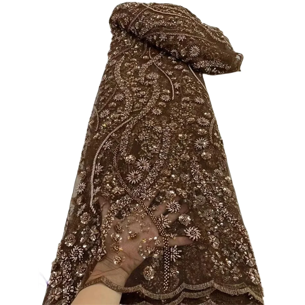 

Nigerian beads Lace Fabric ZH-13069019 Fabric With Sequins African Lace Fabric High Quality for Party