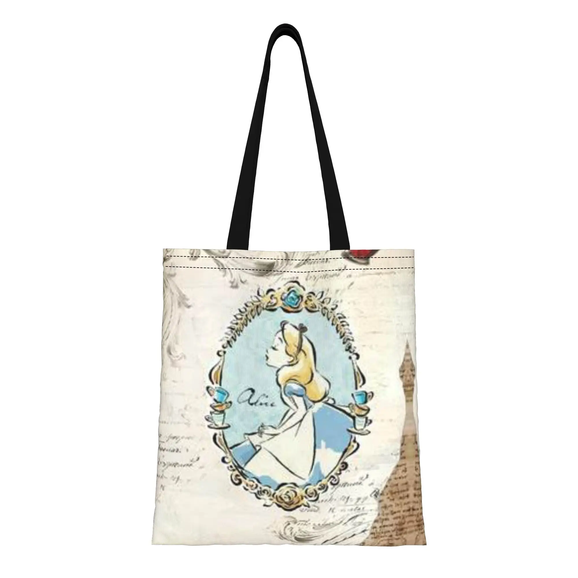 

Back to school season Beautiful Alice in Wonderland Canvas Tote Bag Perfect for Grocery Women's Top-Handle Bags