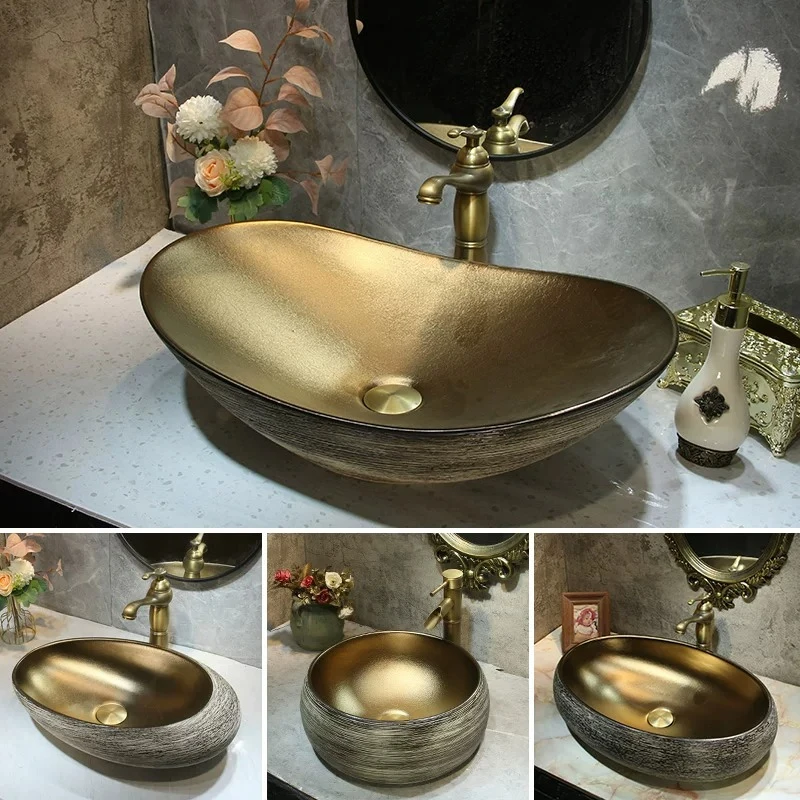 Ceramic Washhand Stand Wear Resistant Bathroom Sink Cold Resistant Bathroom Fixture Durable Top-mount Sink Household Using