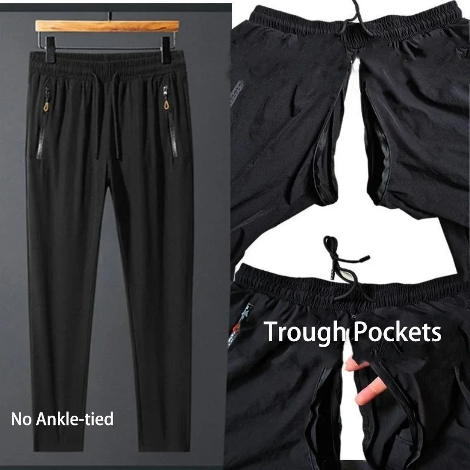 Summer Spring Thin Men Invisible Zipper Open Crotch Pants Sports Casual Black Plus Size Loose Trousers