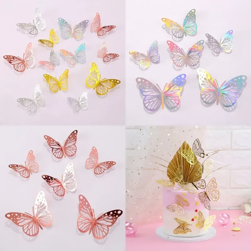 for 3D Colorful Silver and Gold Butterfly Sticker Birthday Wedding Party Valentine's Day Cake Wall Decoration Supplies