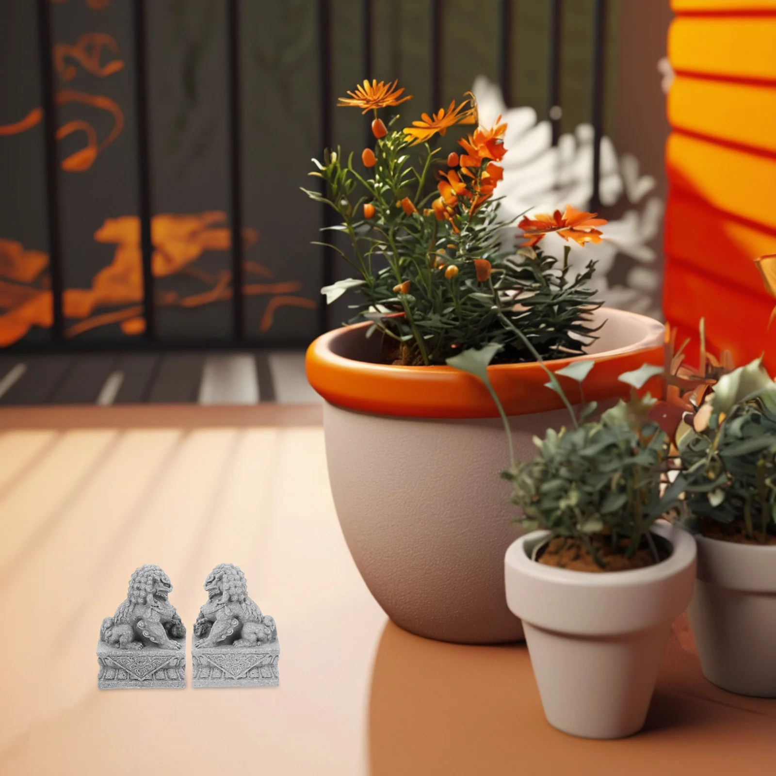 

1Pair Mini Stone Lion Statue Sturdy Decorative Office Home Desktop Lion Figurines Small Sculpture Feng Shui Ornament